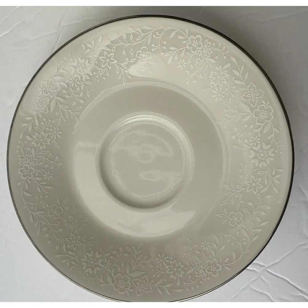 Noritake Affection Tea Cup Saucer‎ Vintage Ivory Floral Silver Trim 7192